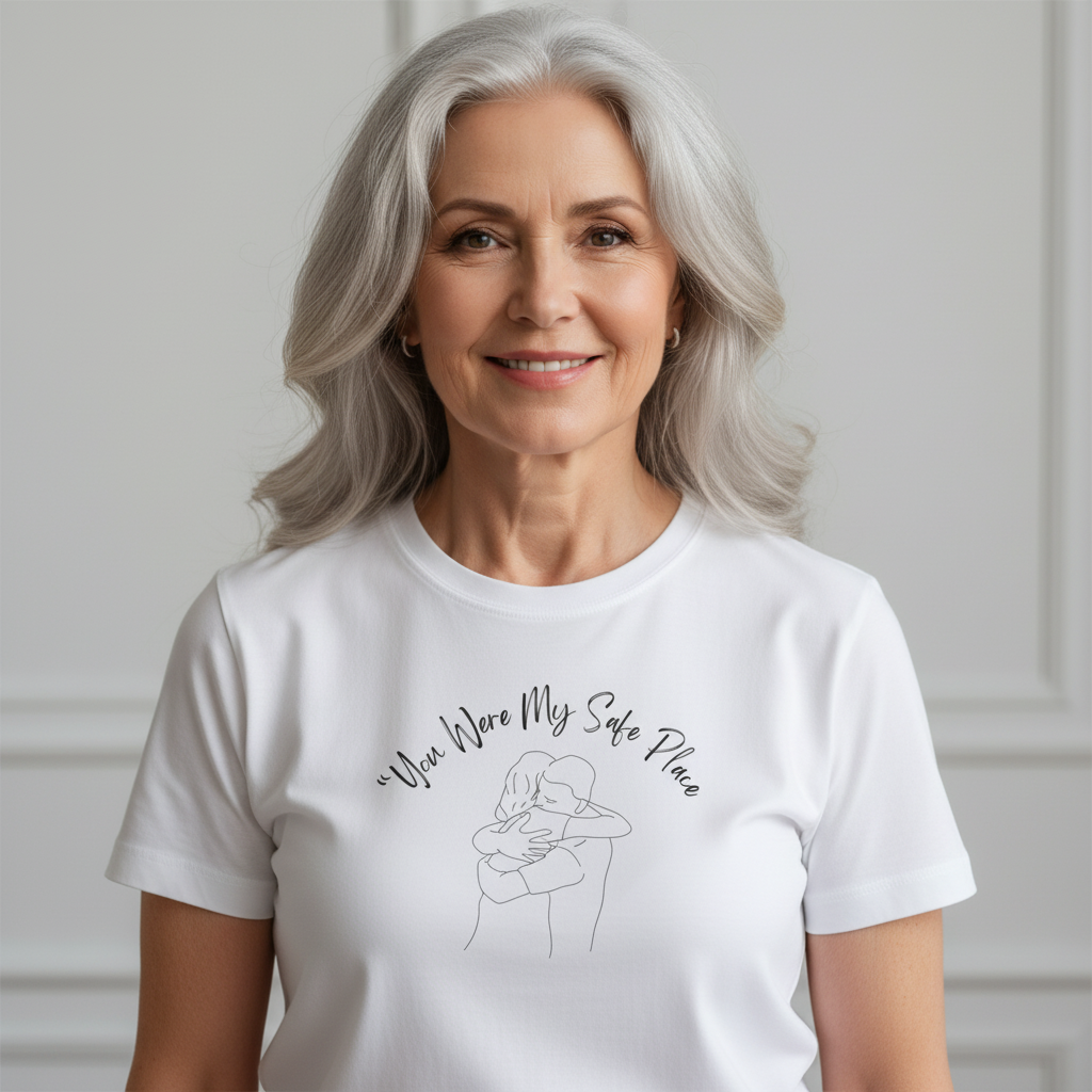 You Were My Safe Place T-Shirt – Emotional Tribute Apparel with Line Art Embrace