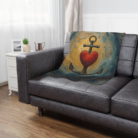 Nautical Love Minky Blanket | Cozy Decorative Throw | Heart Anchor Design | Perfect for Gifts, Home Decor, Baby Showers, or Nautical Themes